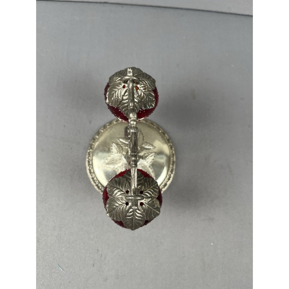 Vintage Kitschy 1950s Glass Strawberry Salt & Pepper Shakers w/ Silver Stand - Picture 5 of 12